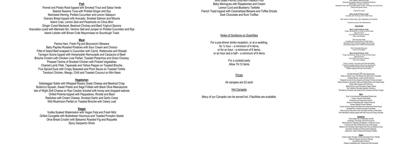 All About Catering Menu