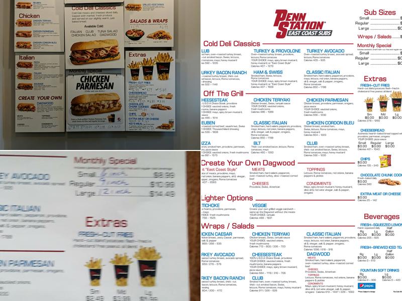 Penn Station East Coast Subs Menu