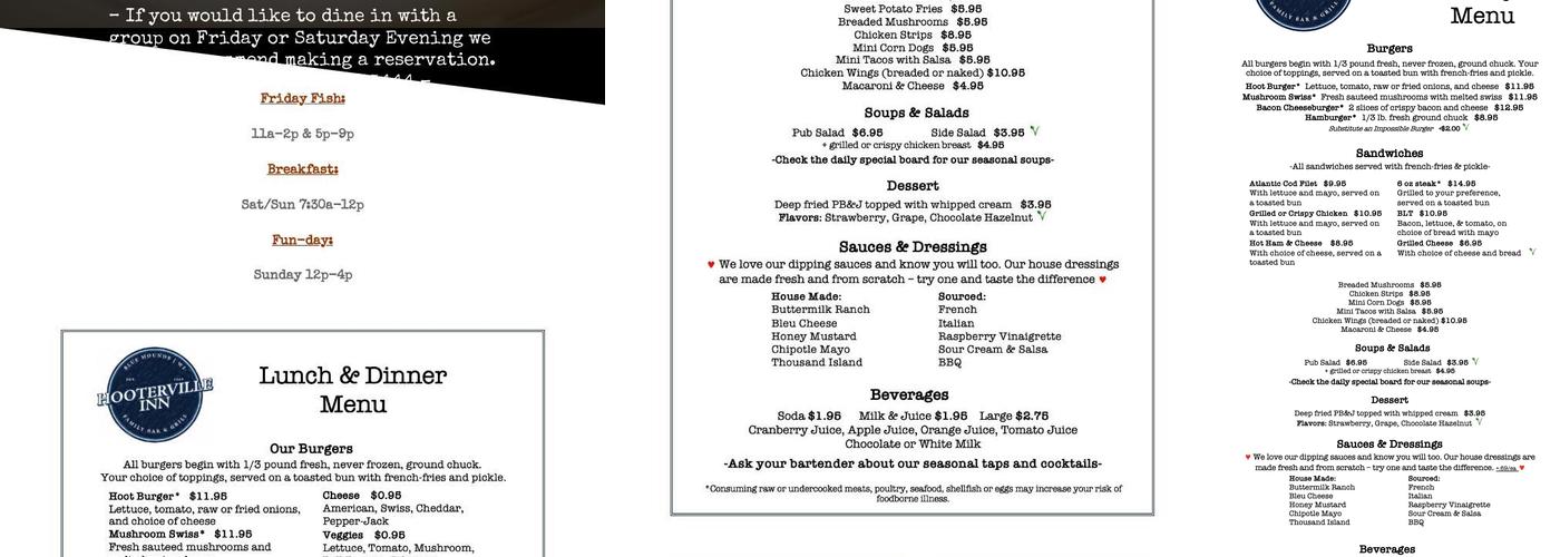 Hooterville Inn Menu