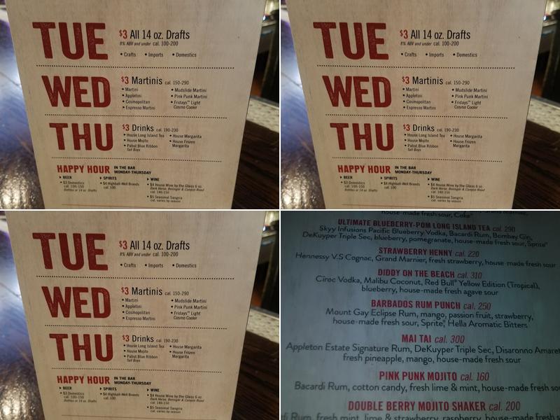TGI Fridays Menu