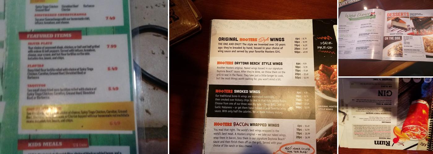 Hooters Menu