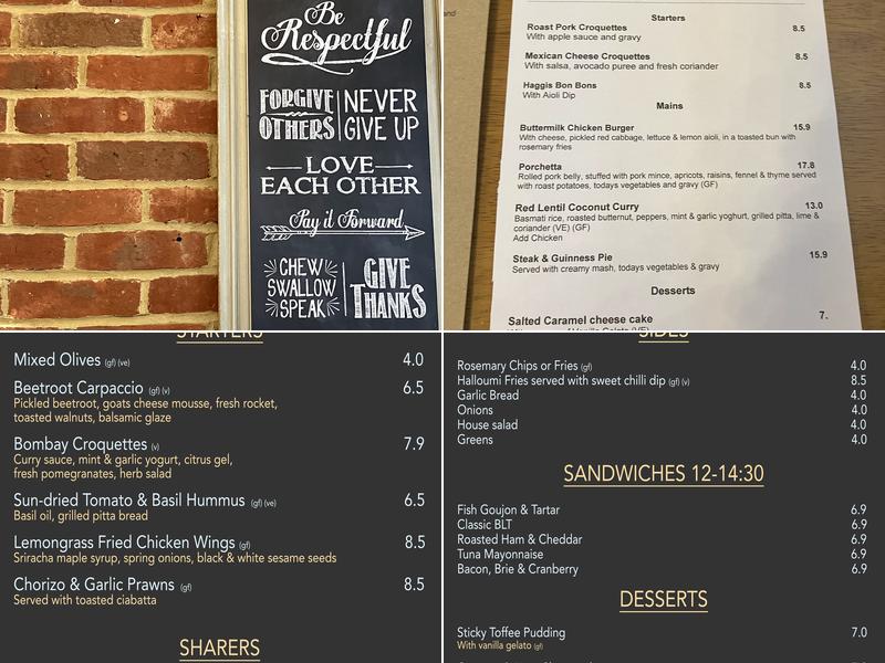 Three Horseshoes Menu