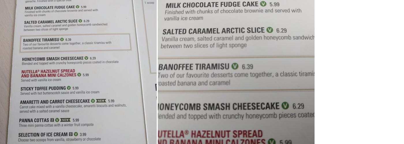 Prezzo Italian Restaurant Ware Menu