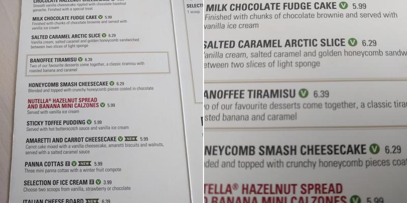 Prezzo Italian Restaurant Ware Menu