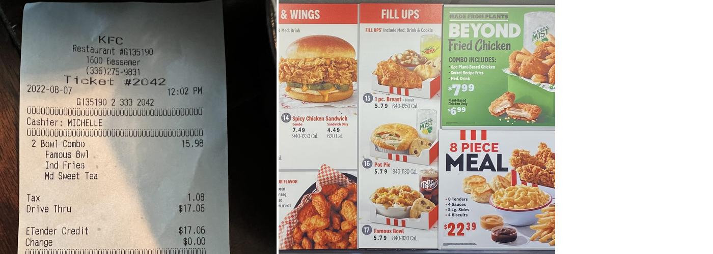 KFC Menu
