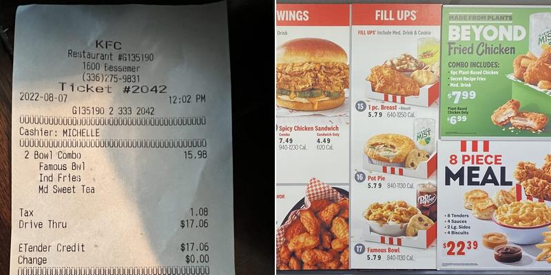 KFC Menu