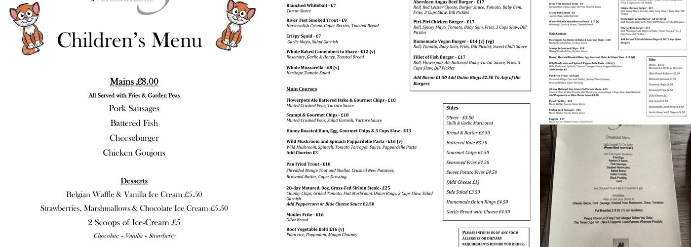 The Three Cups Inn Menu