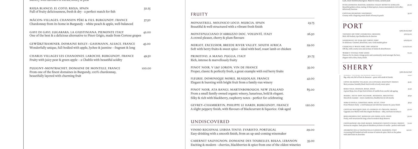 The Three Horseshoes Menu