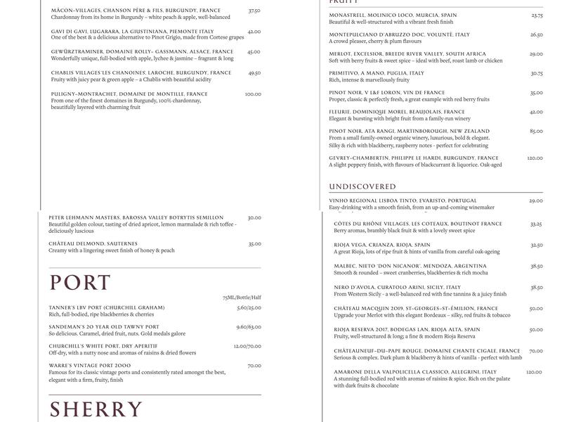 The Three Horseshoes Menu