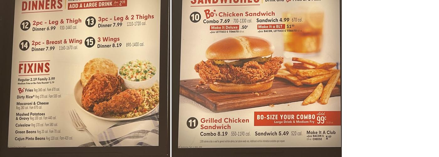 Bojangles Menu