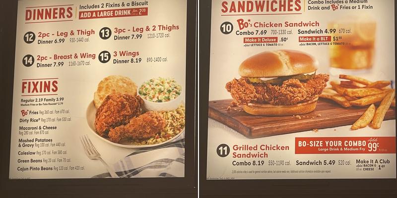 Bojangles Menu