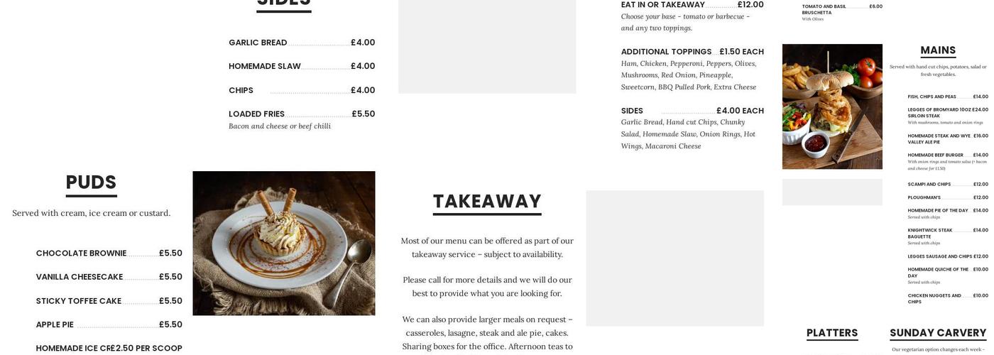 The Three Horseshoes Inn Menu