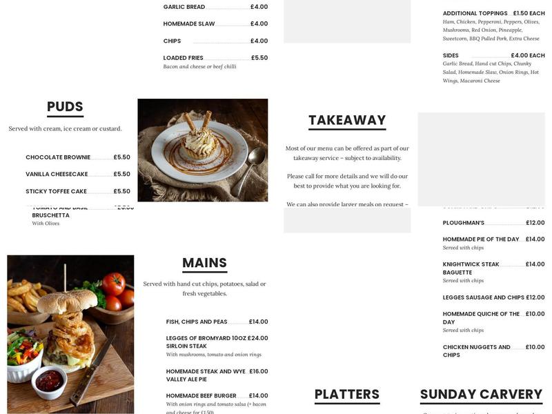 The Three Horseshoes Inn Menu