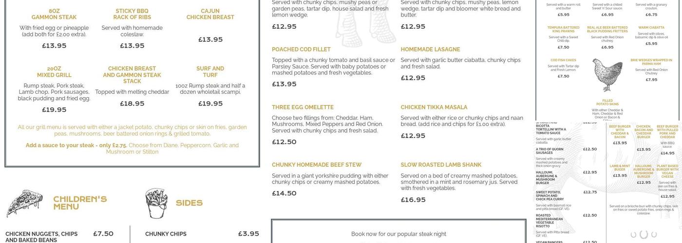 Three Horseshoes Menu