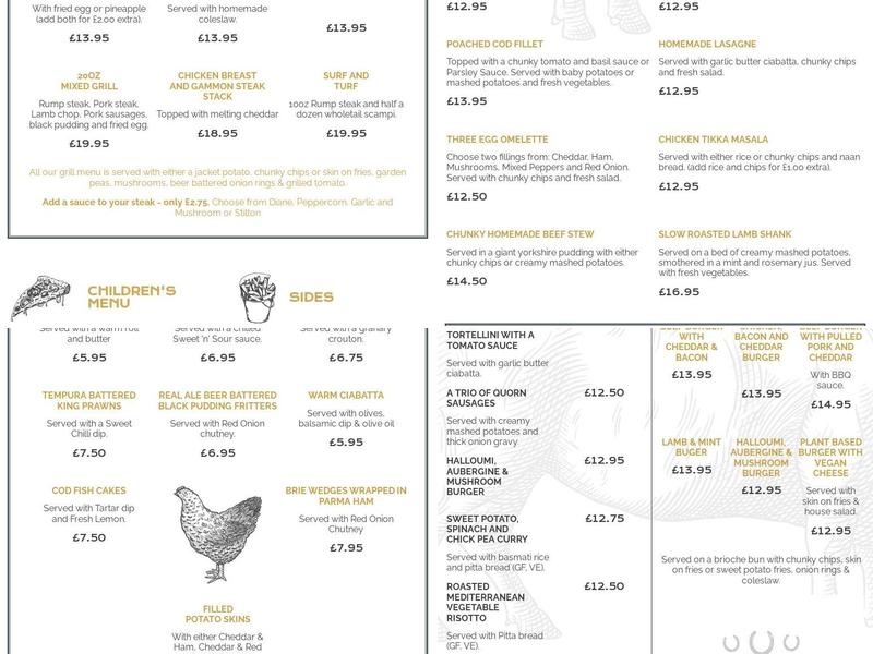 Three Horseshoes Menu