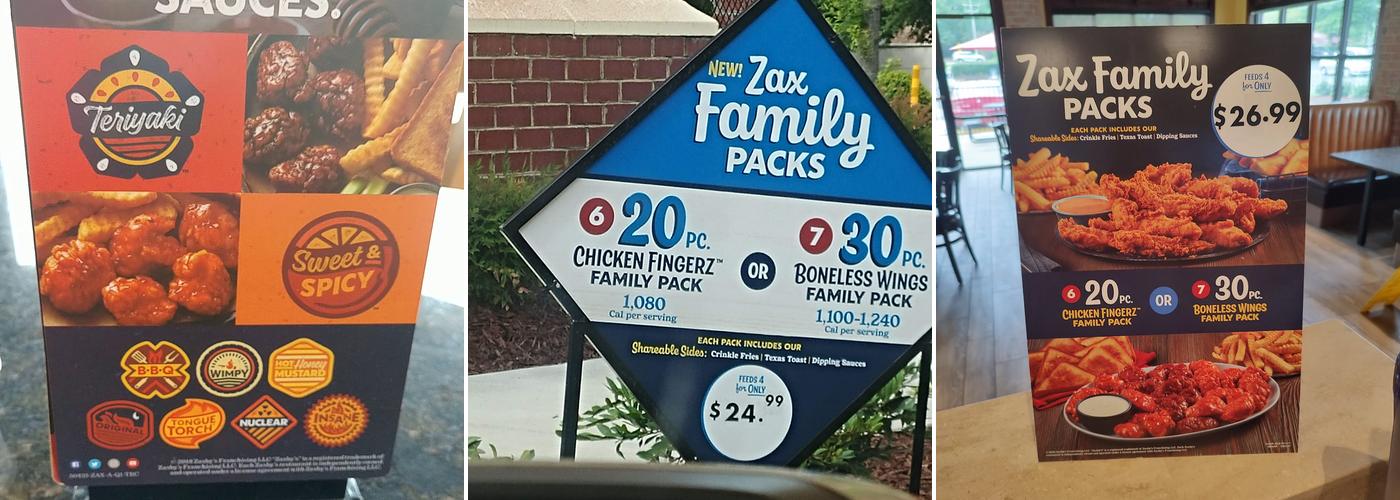 Zaxbys Chicken Fingers & Buffalo Wings Menu