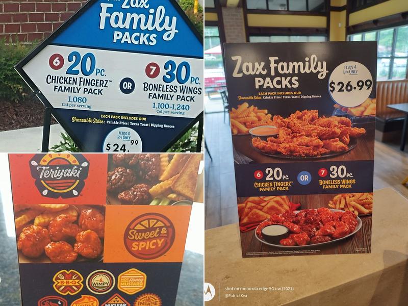 Zaxbys Chicken Fingers & Buffalo Wings Menu