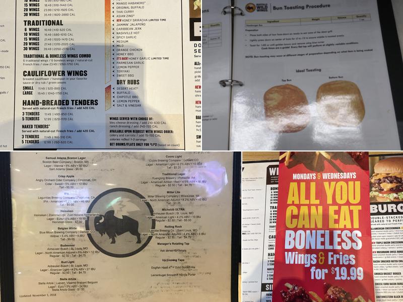 Buffalo Wild Wings Menu