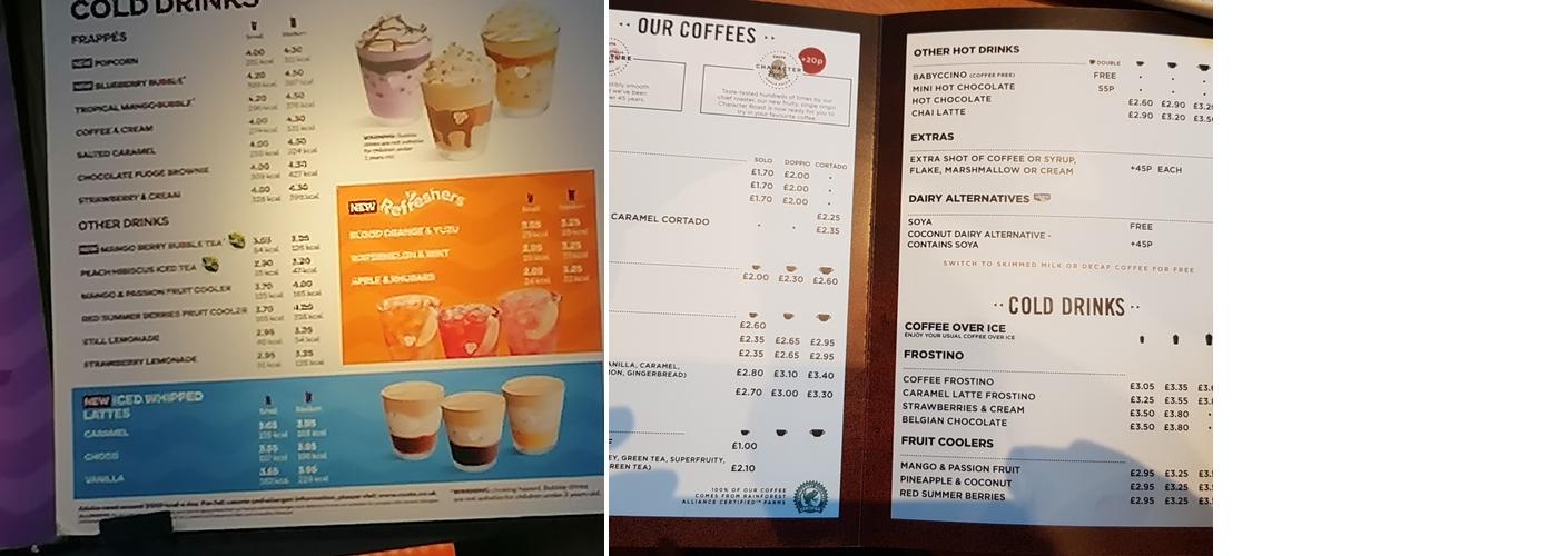 Costa Coffee Menu