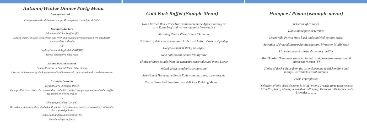 Three County Catering Menu