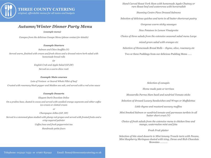Three County Catering Menu