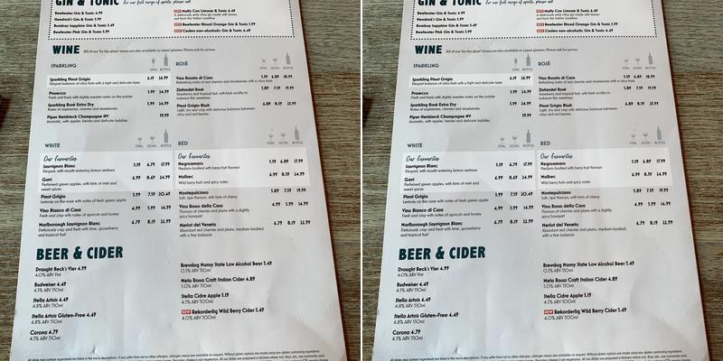 Bella Italia - Bristol Filton Menu