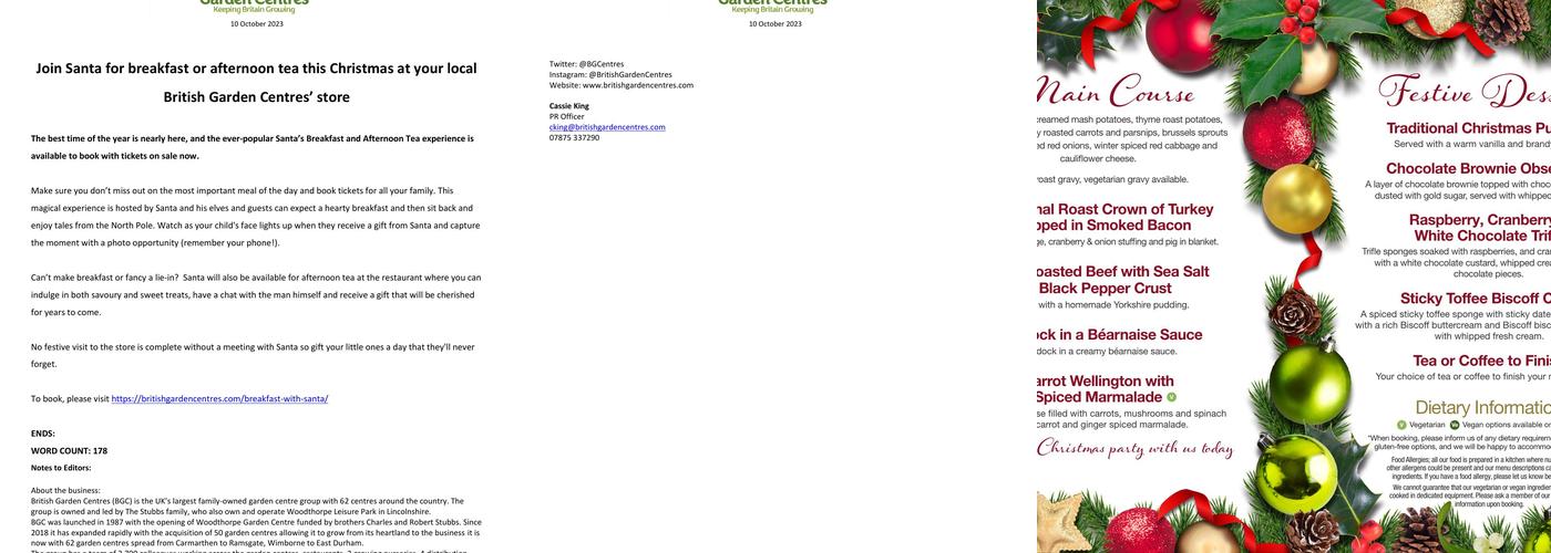 Albrighton Garden Centre Menu