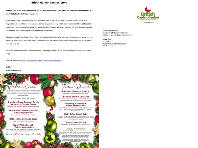 Albrighton Garden Centre Menu