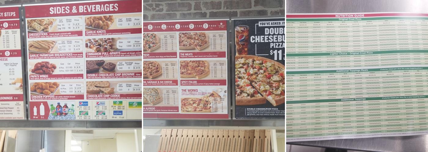 Papa Johns Pizza Menu