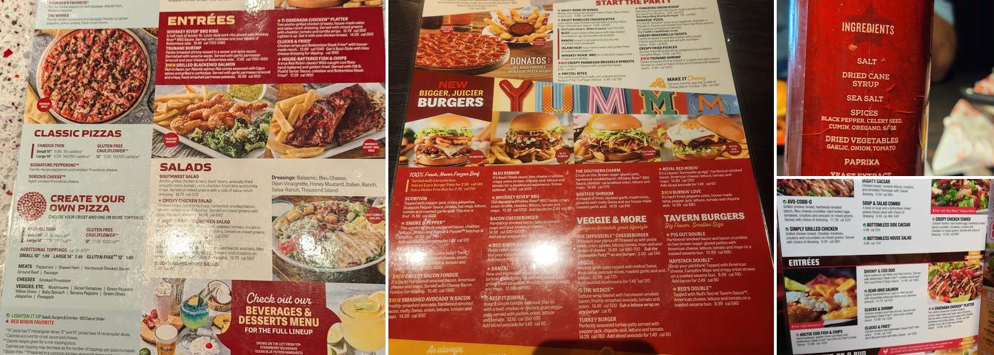 Red Robin Gourmet Burgers and Brews Menu
