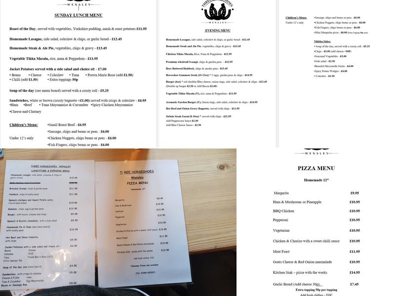 Three Horse Shoes Menu