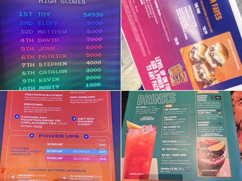 Dave & Buster's Cary Menu