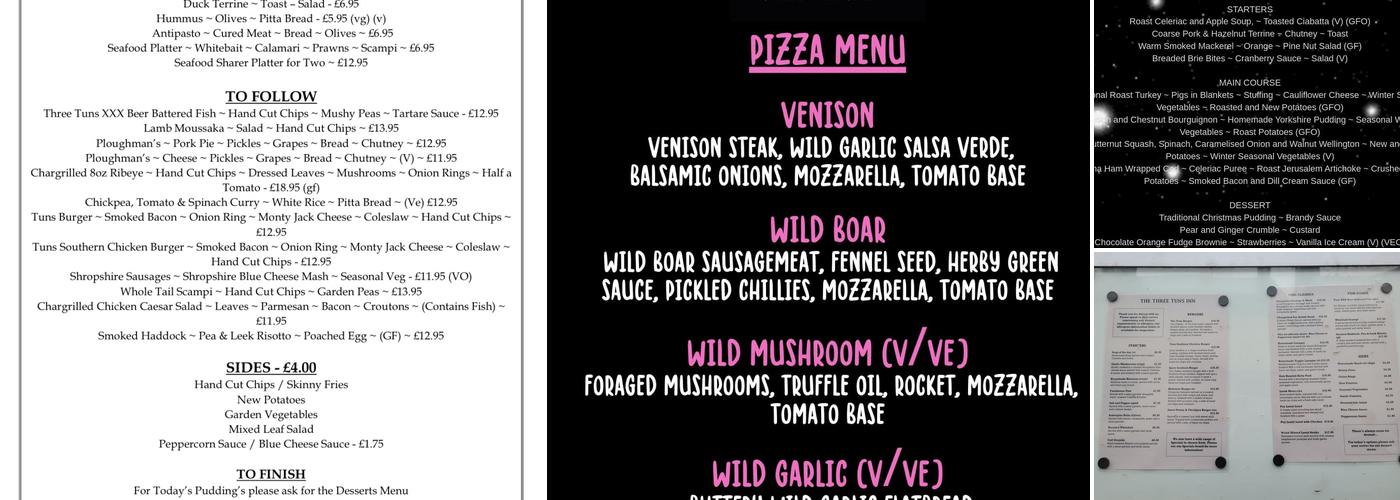 The Three Tuns Inn Menu