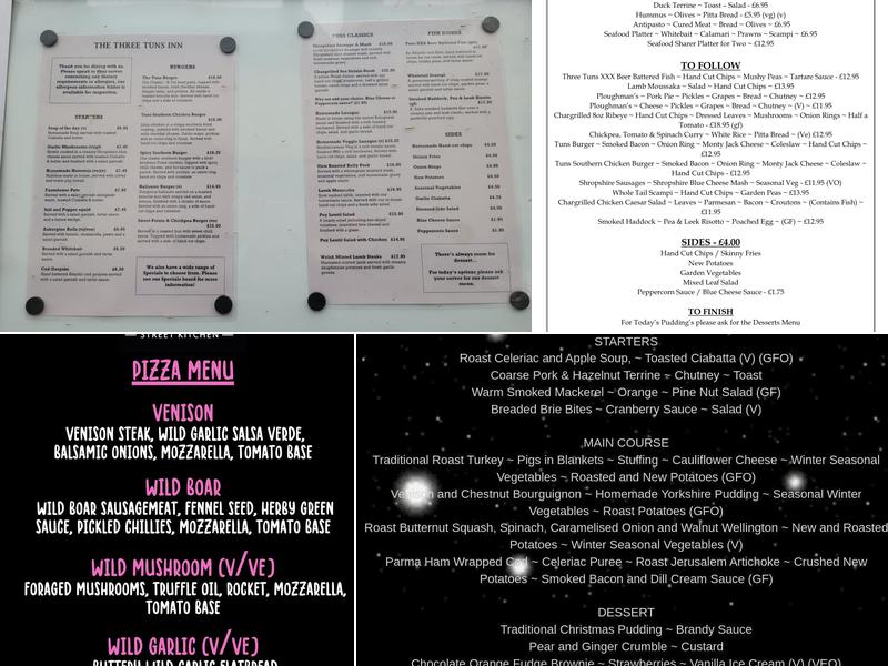 The Three Tuns Inn Menu