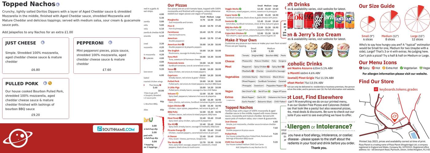 Pizza Planet Menu