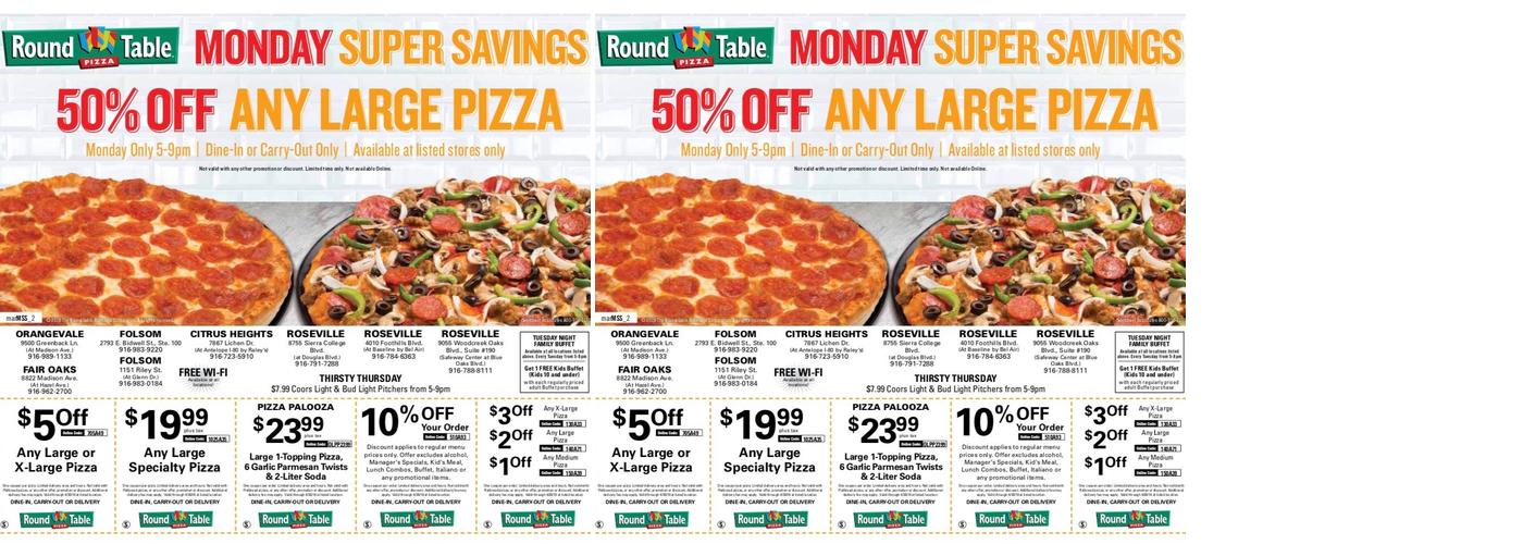 Round Table Pizza Menu