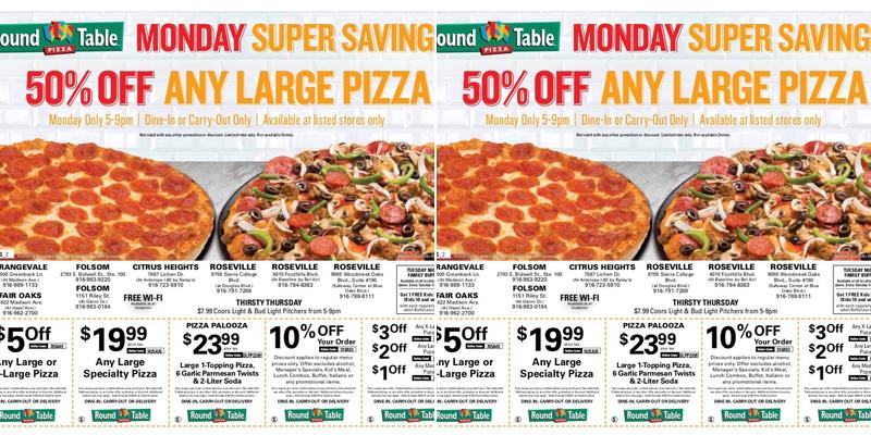 Round Table Pizza Menu