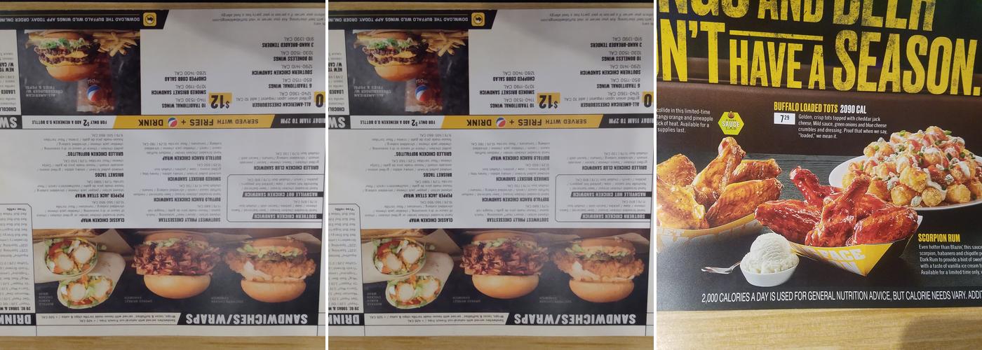 Buffalo Wild Wings Menu