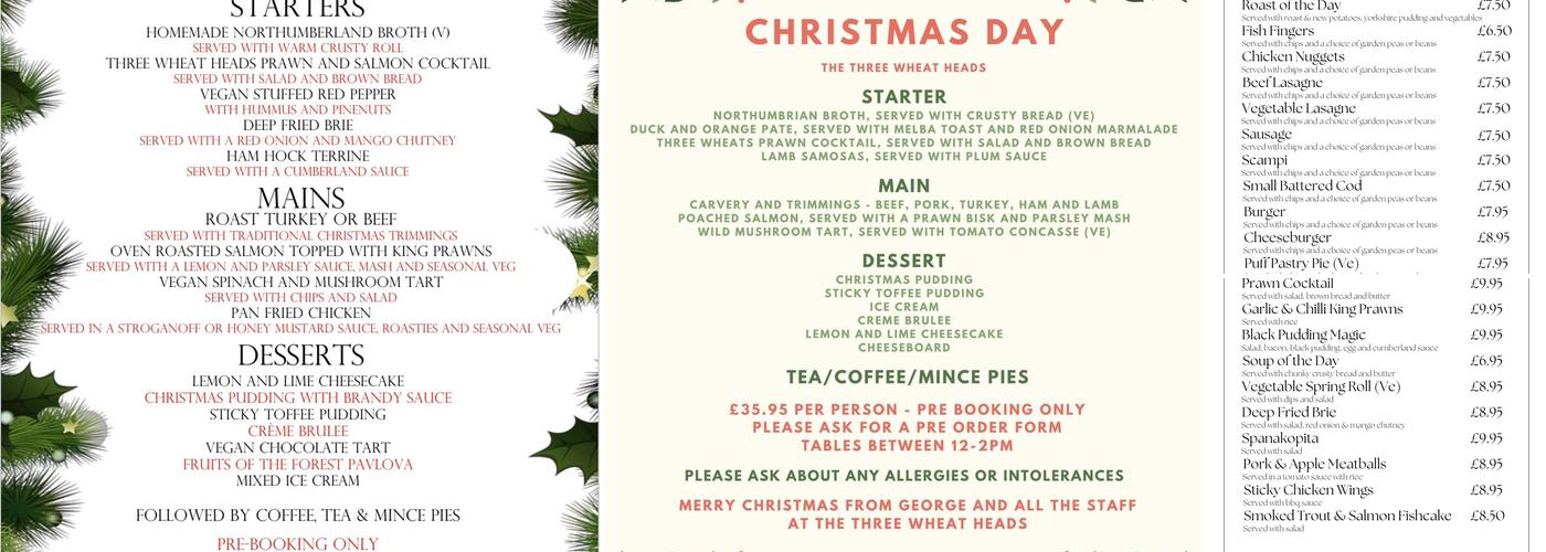 The Three Wheat Heads Inn Menu