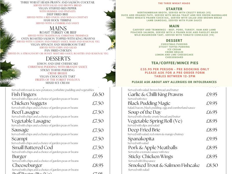 The Three Wheat Heads Inn Menu