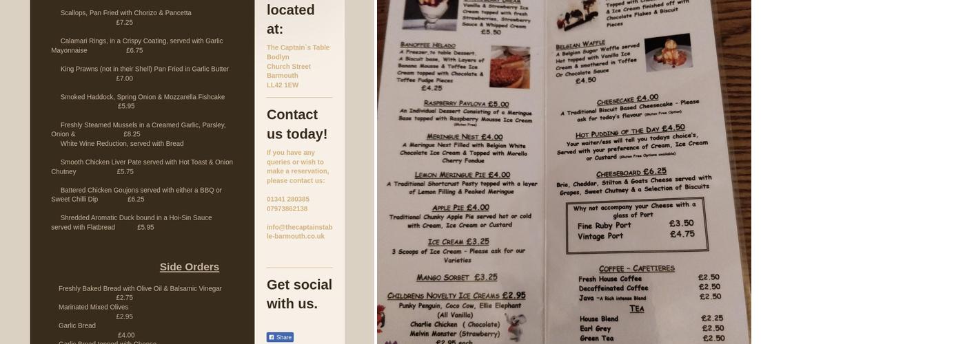 The Captain's Table Menu