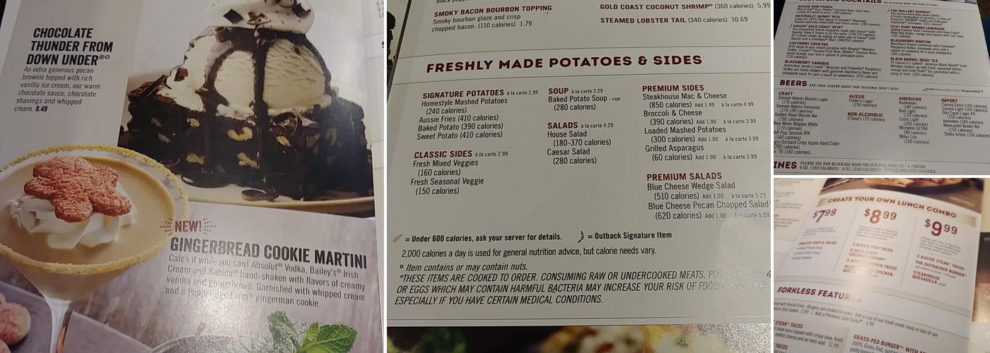 Outback Steakhouse Menu