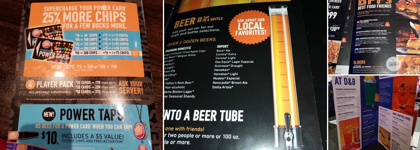 Dave & Buster's Concord Menu