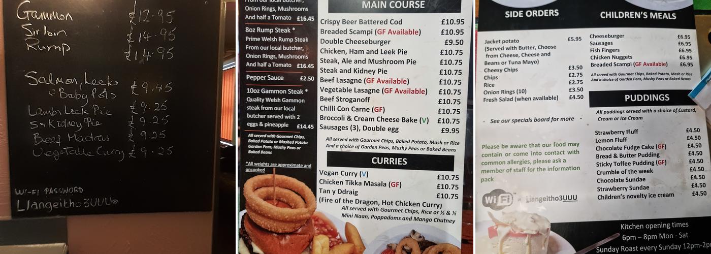 Three Horseshoe Inn Menu