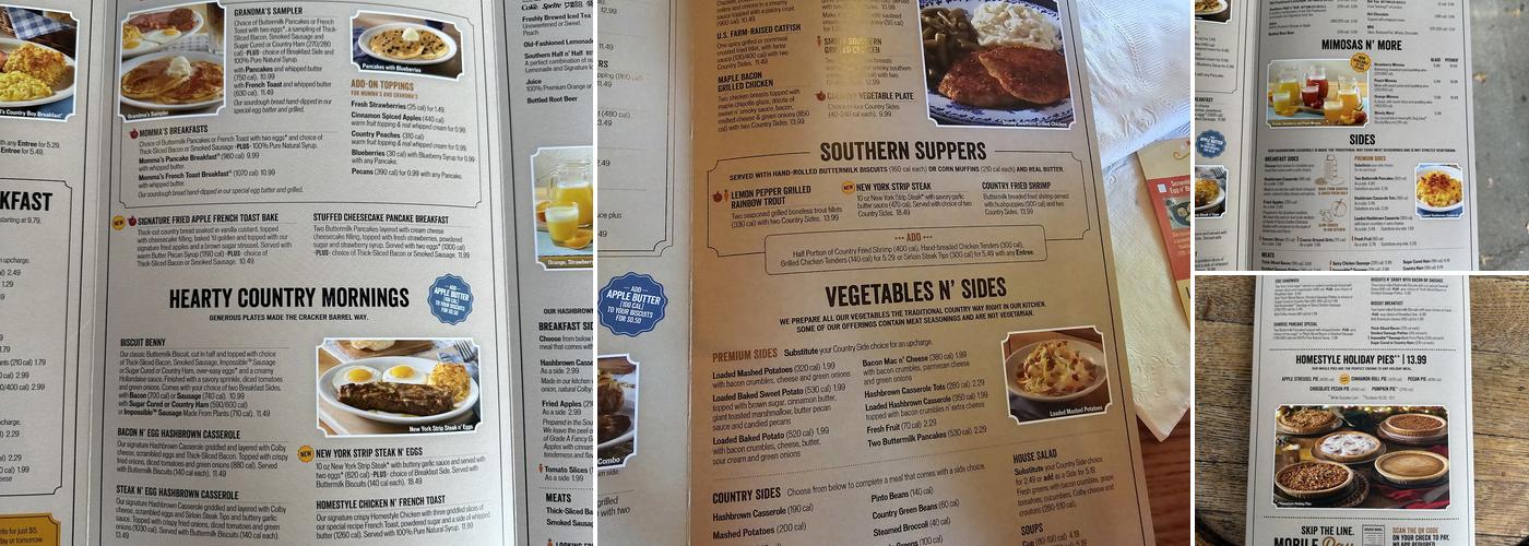 Cracker Barrel Old Country Store Menu