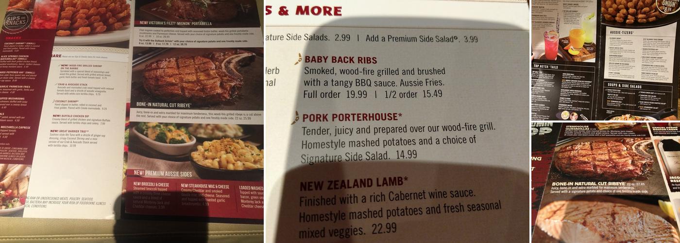 Outback Steakhouse Menu