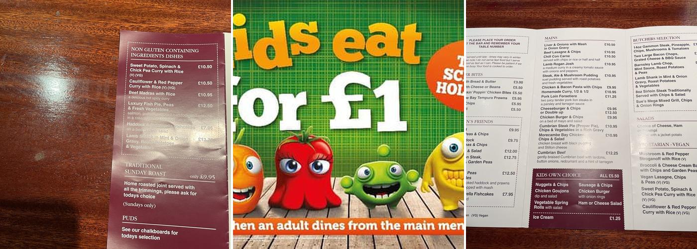 The three horseshoes Menu