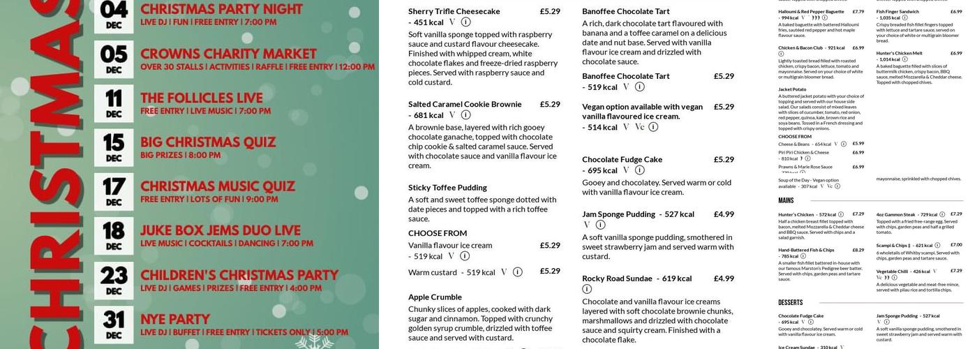 Three Crowns & Sugar Loaf Menu