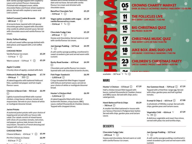 Three Crowns & Sugar Loaf Menu