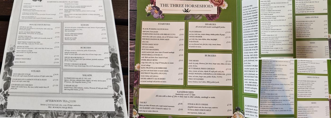 The Three Horseshoes Menu